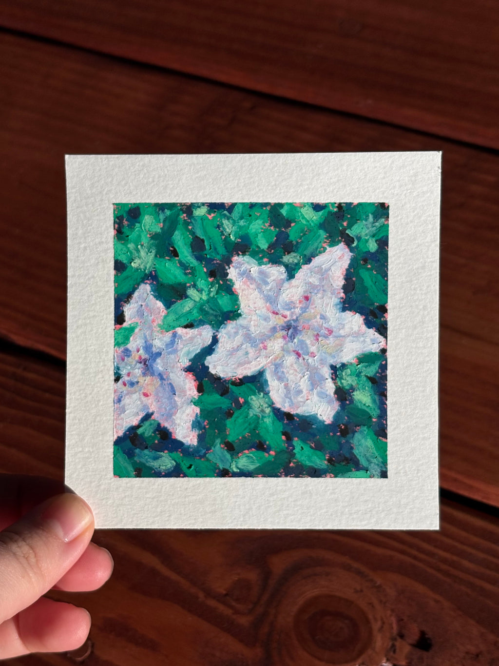White Azaleas 4x4 Original Oil Pastel Drawing