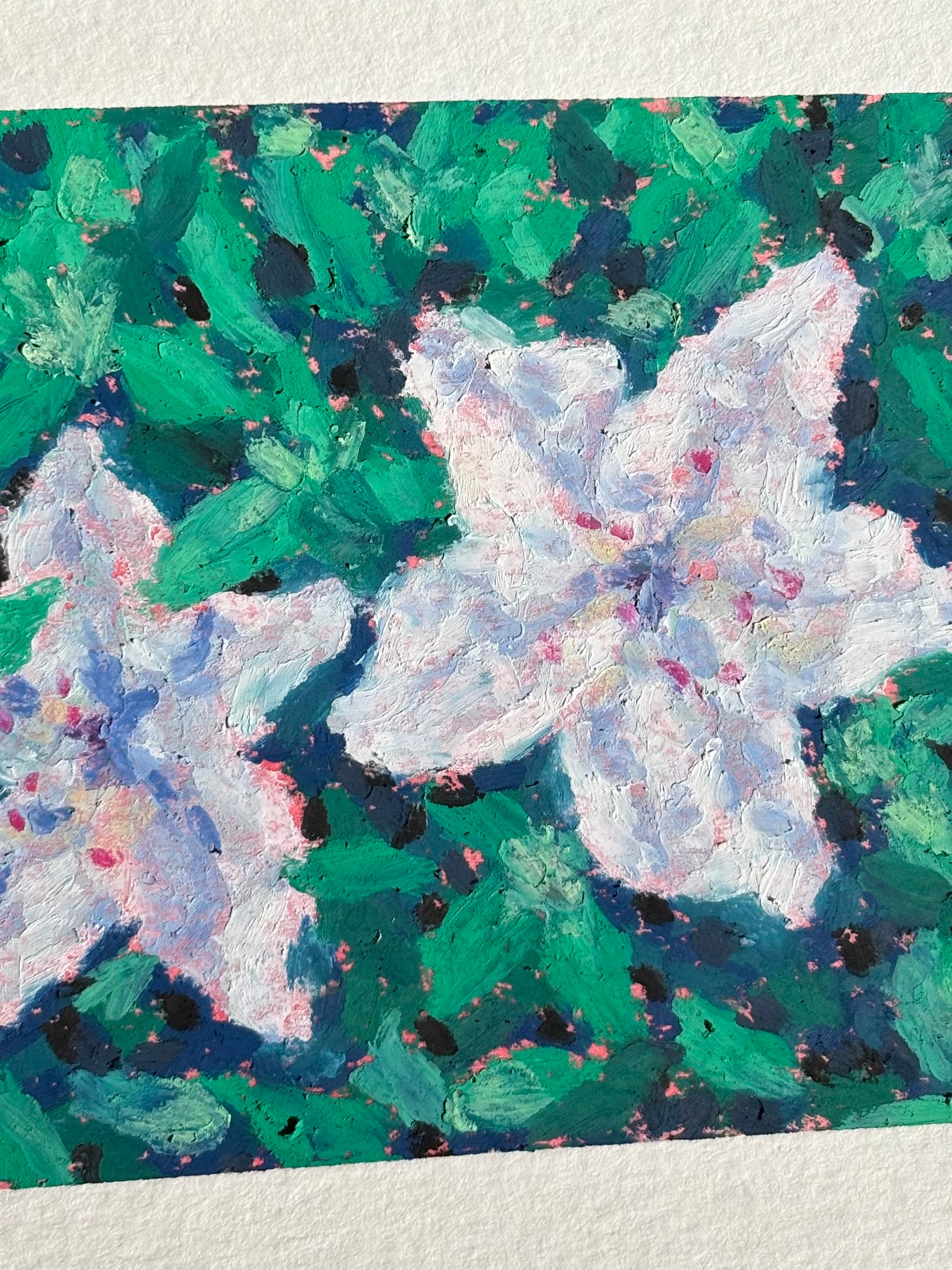 White Azaleas 4x4 Original Oil Pastel Drawing