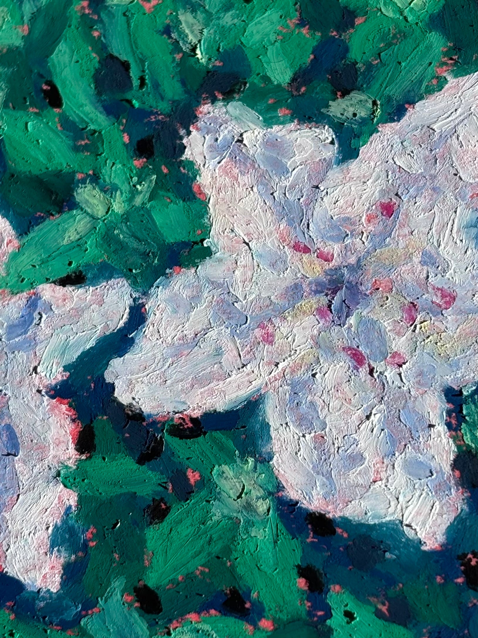 White Azaleas 4x4 Original Oil Pastel Drawing