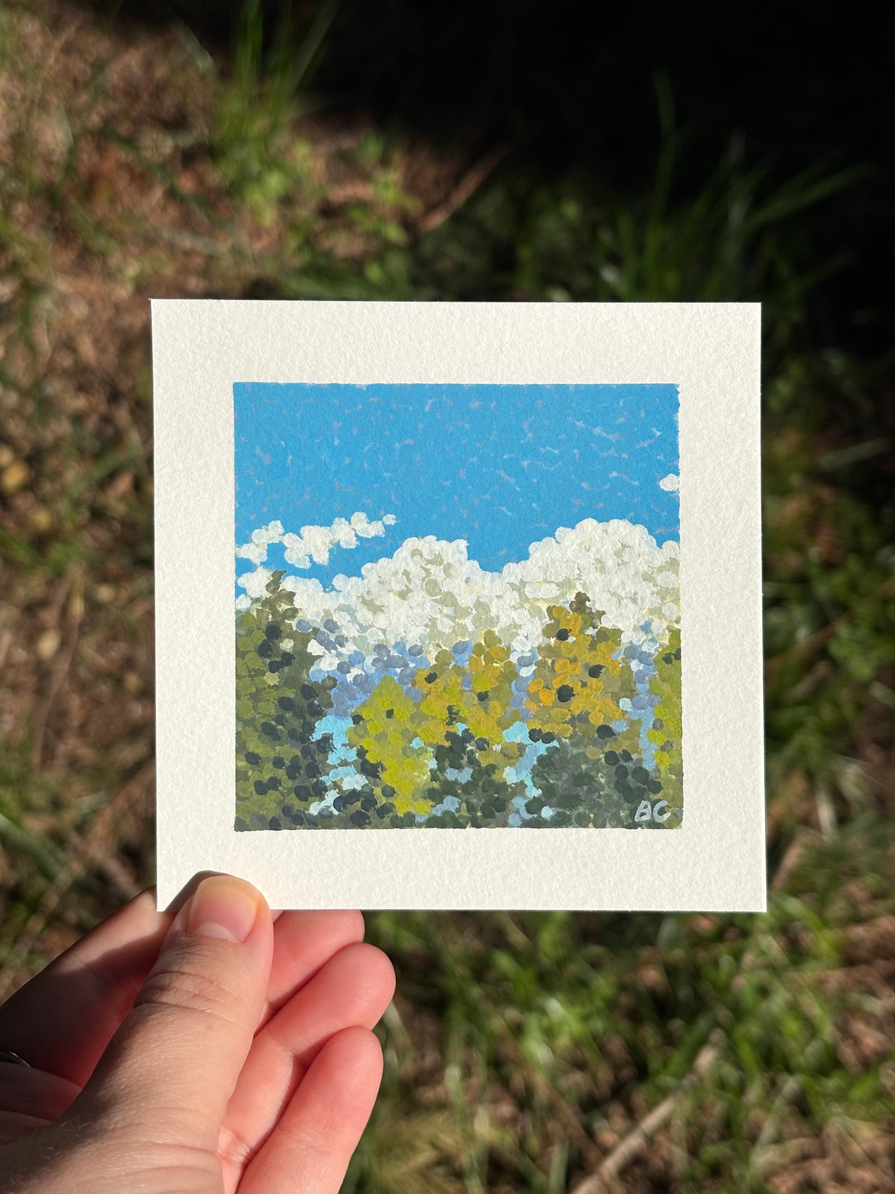 Clouds and Trees 1 4x4 Gouache Original Painting