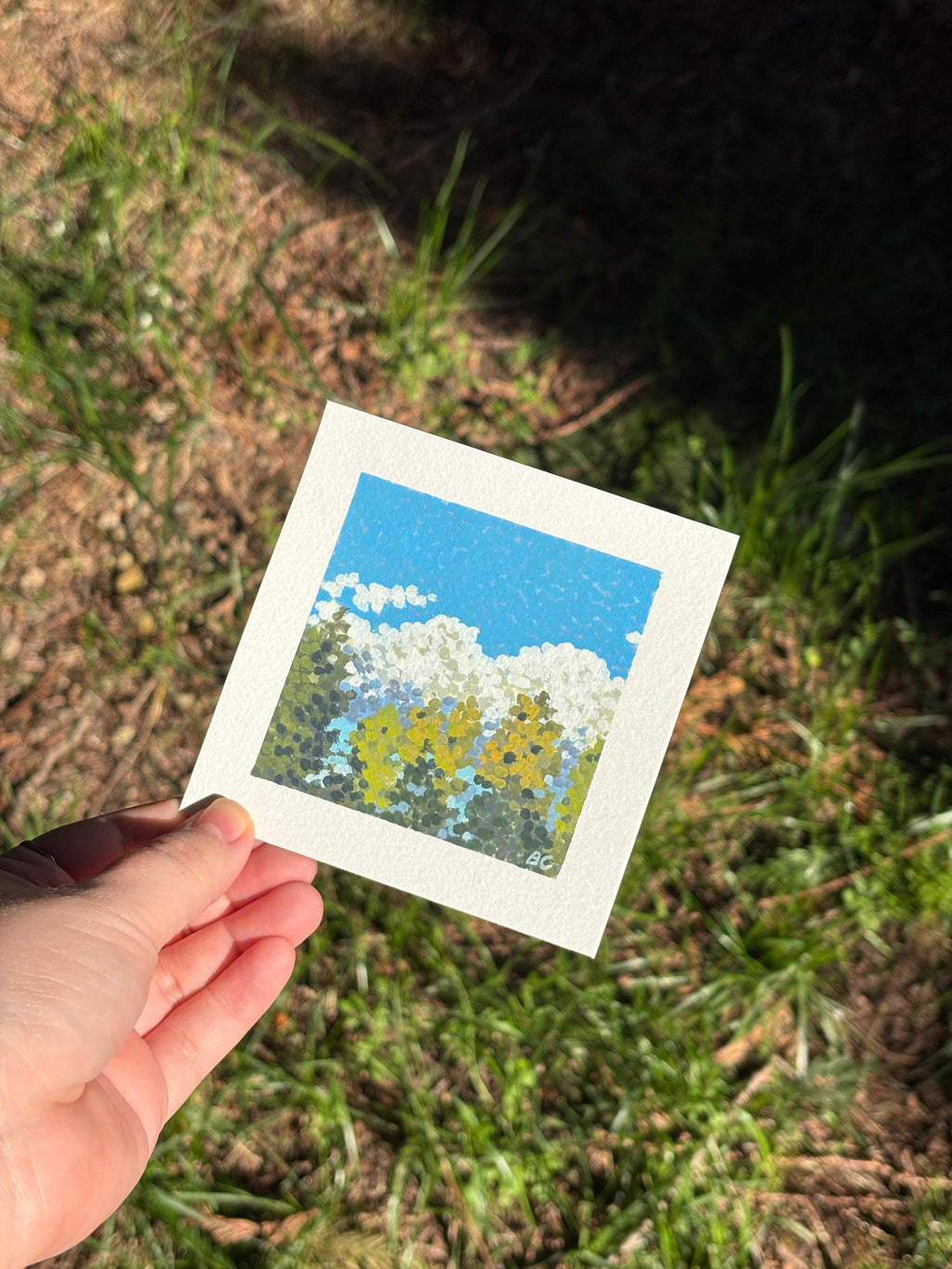 Clouds and Trees 1 4x4 Gouache Original Painting