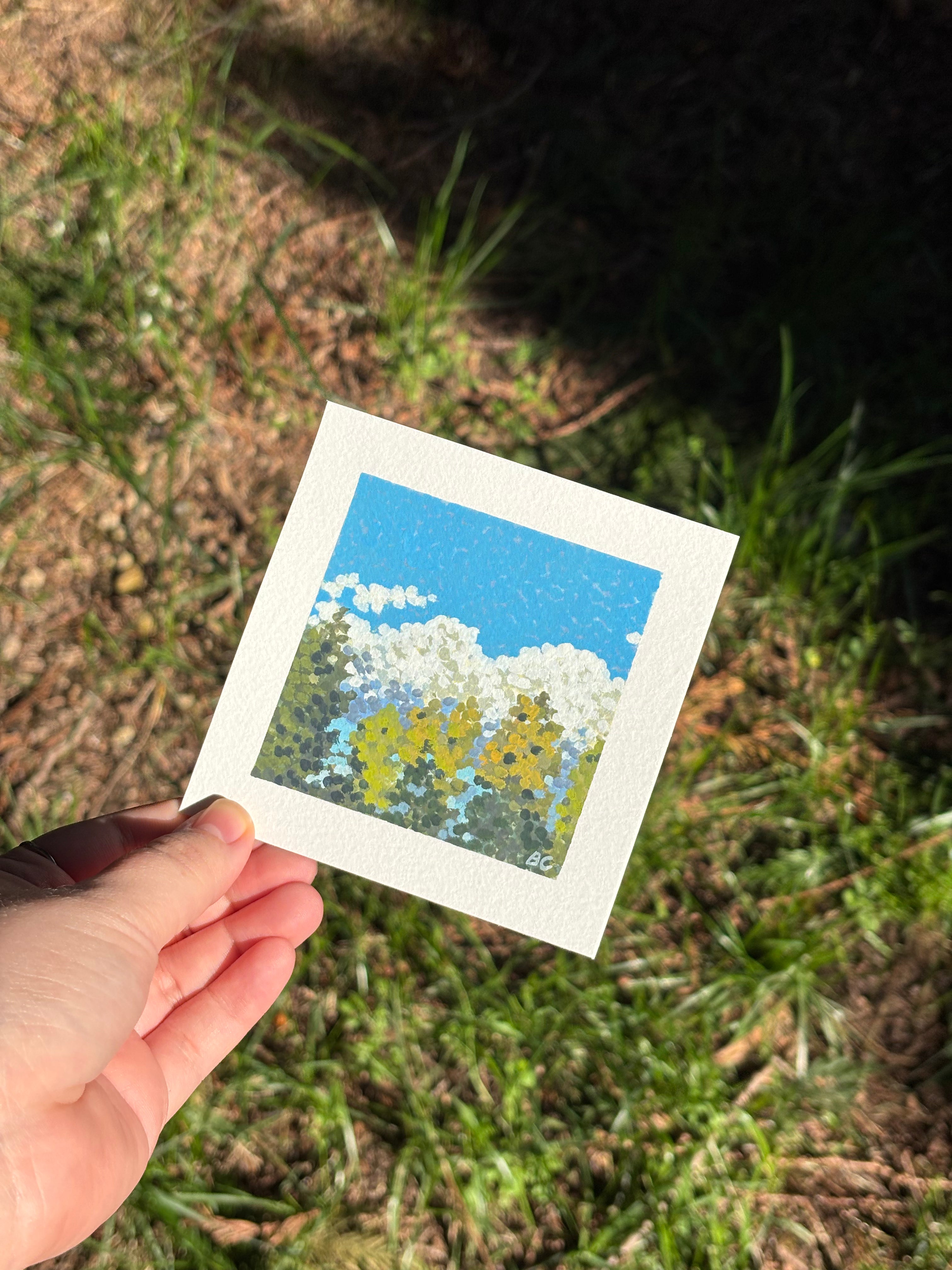 Clouds and Trees 1 4x4 Gouache Original Painting