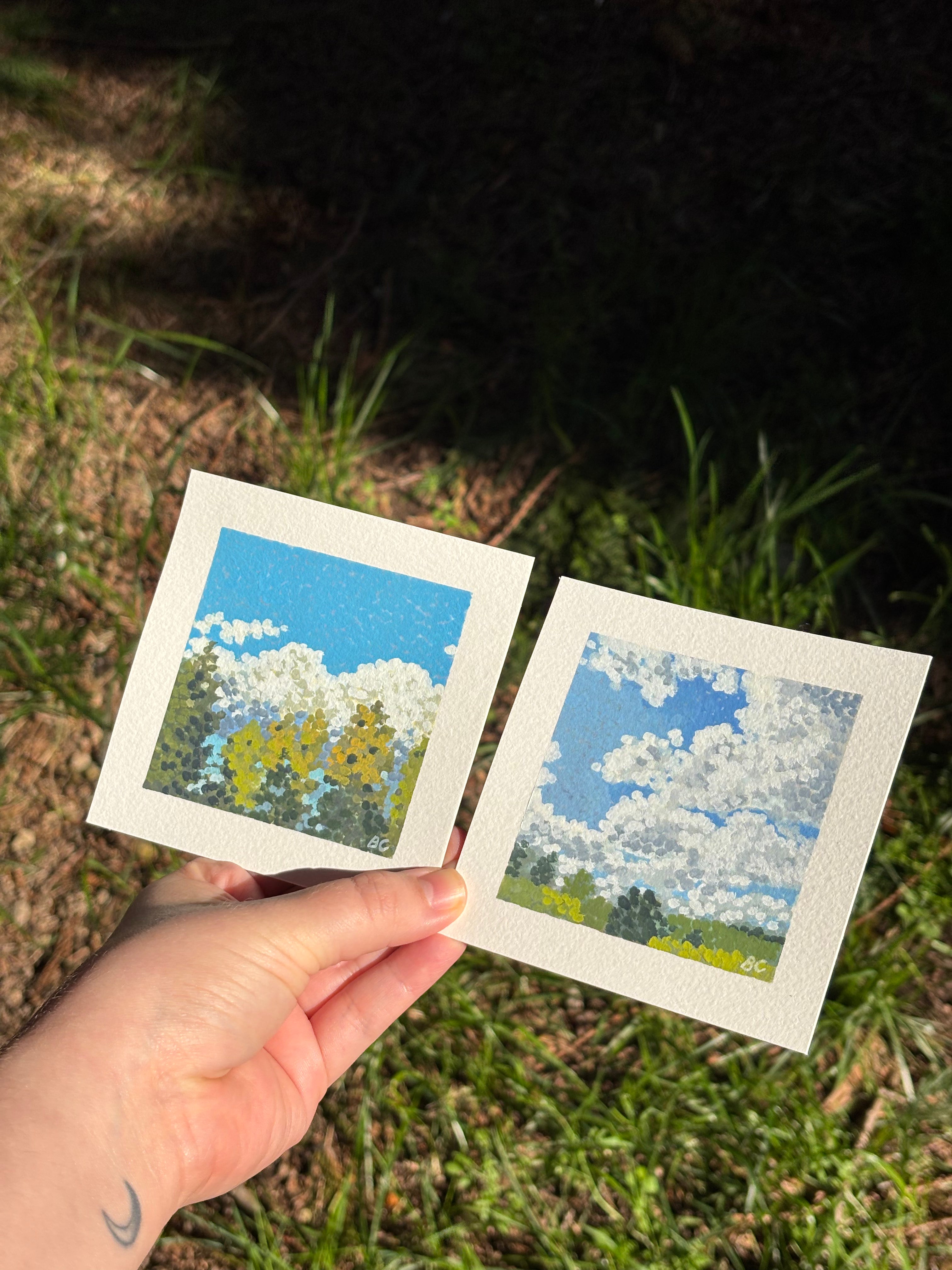 Clouds and Trees 1 4x4 Gouache Original Painting