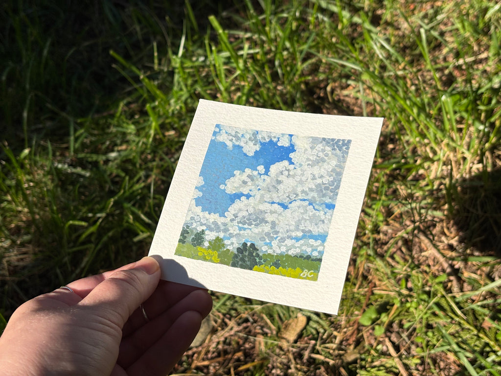 Clouds and Trees 2 4x4 Gouache Original Painting
