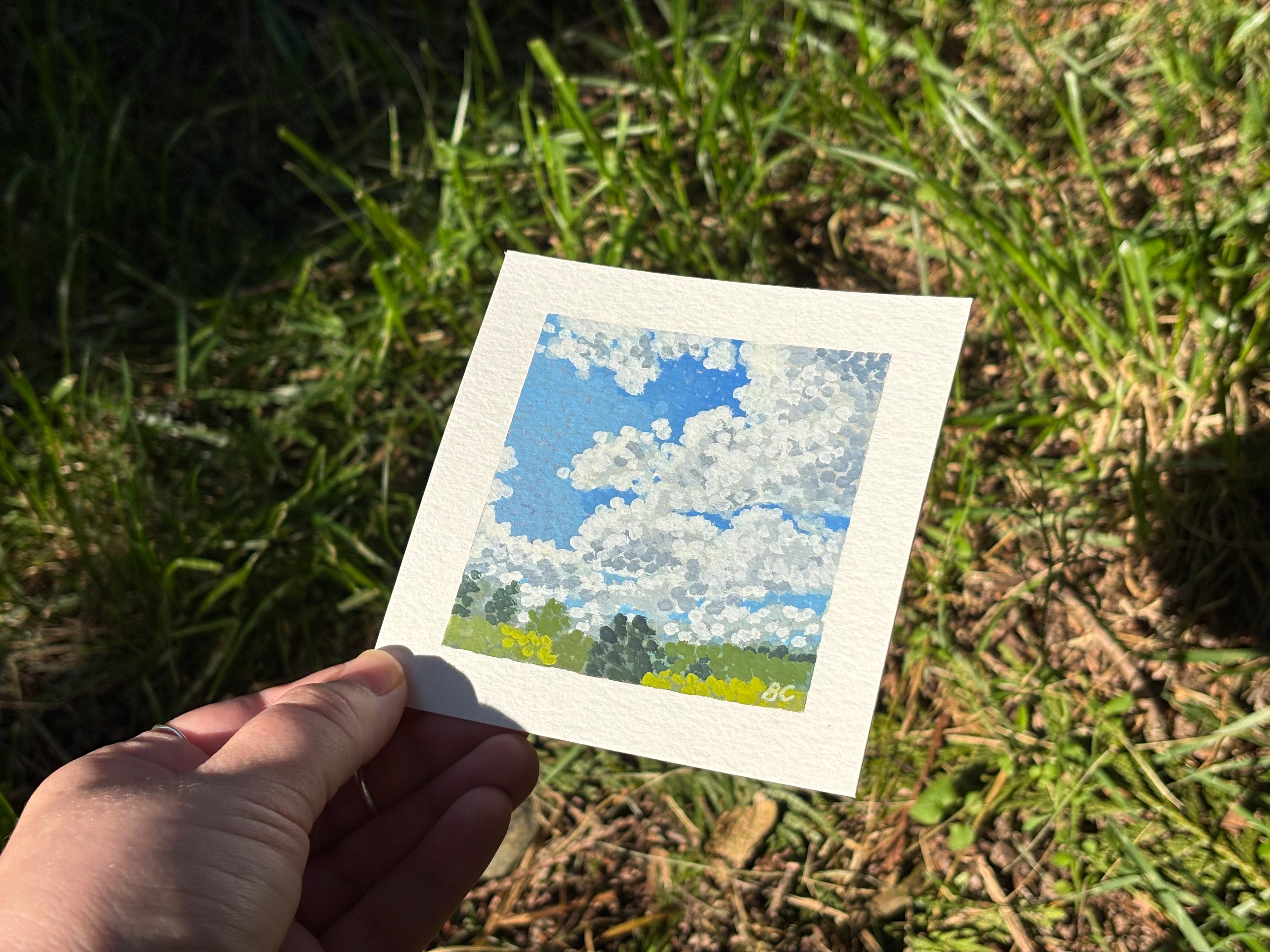 Clouds and Trees 2 4x4 Gouache Original Painting