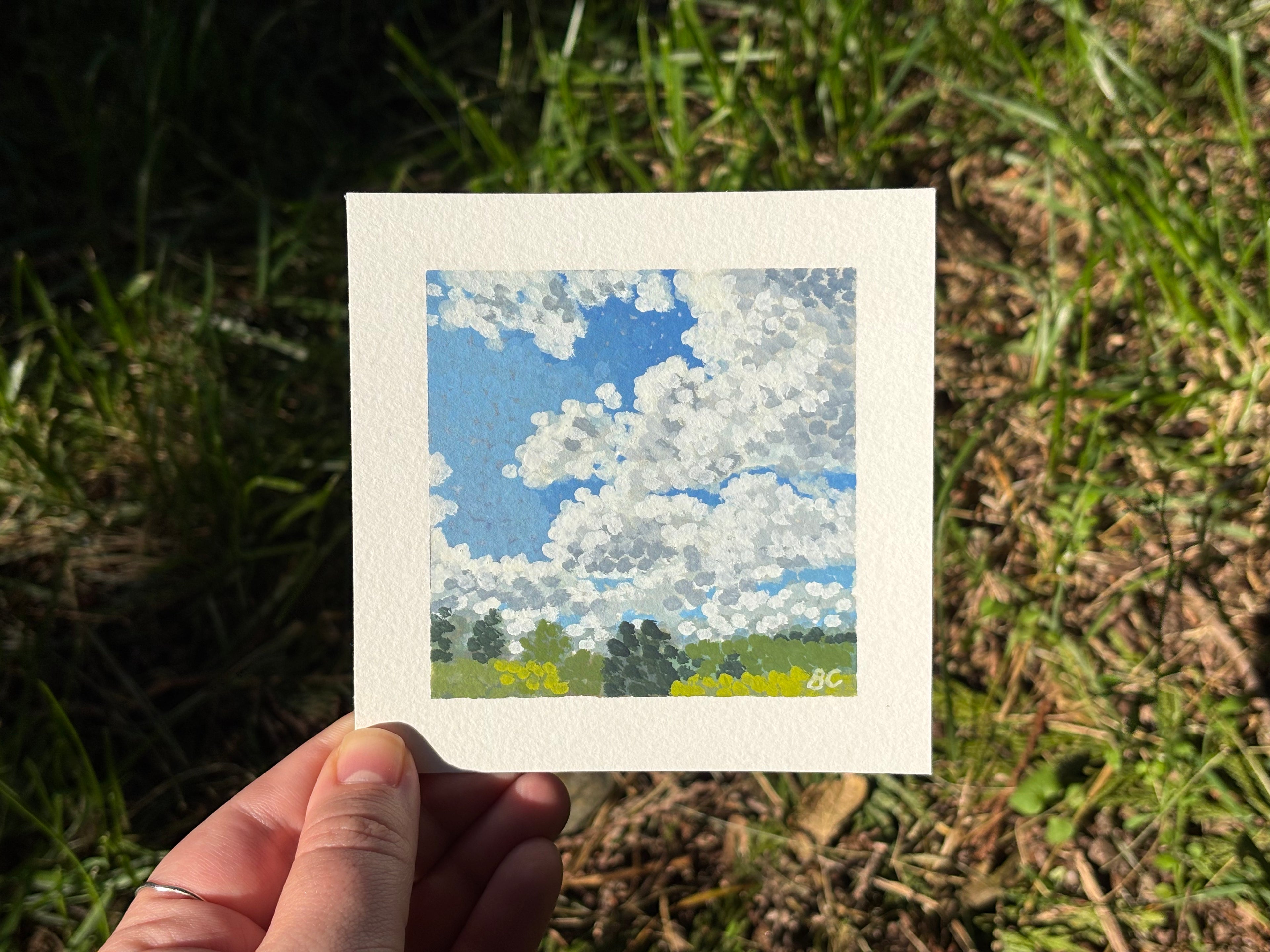 Clouds and Trees 2 4x4 Gouache Original Painting