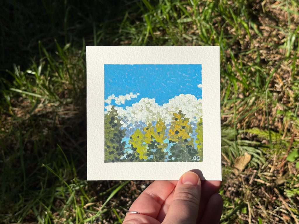 Clouds and Trees 1 4x4 Gouache Original Painting
