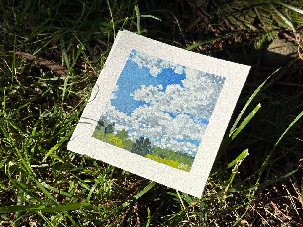 Clouds and Trees 2 4x4 Gouache Original Painting