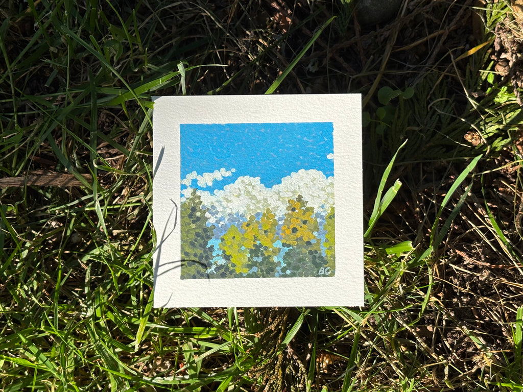 Clouds and Trees 1 4x4 Gouache Original Painting