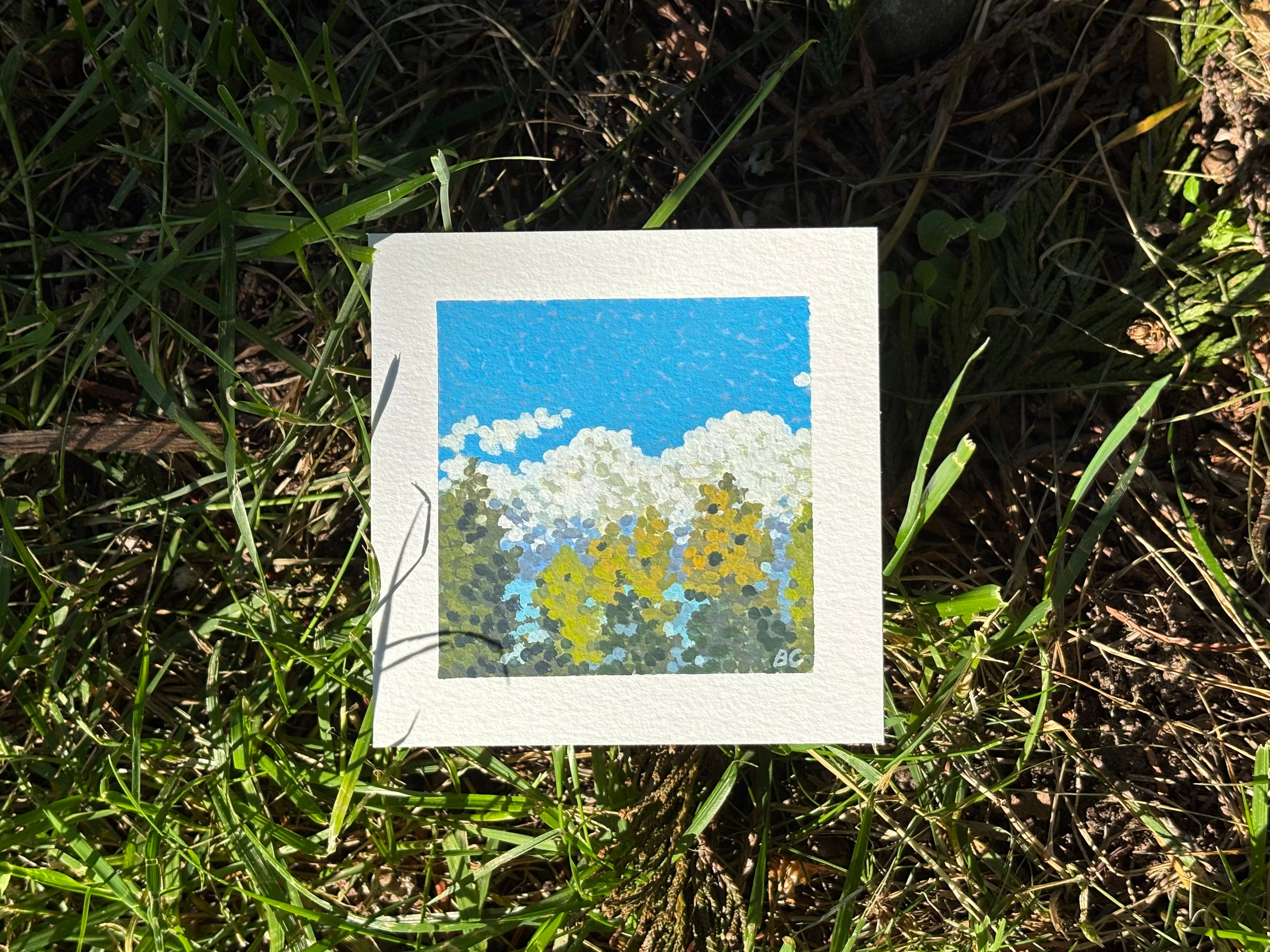 Clouds and Trees 1 4x4 Gouache Original Painting