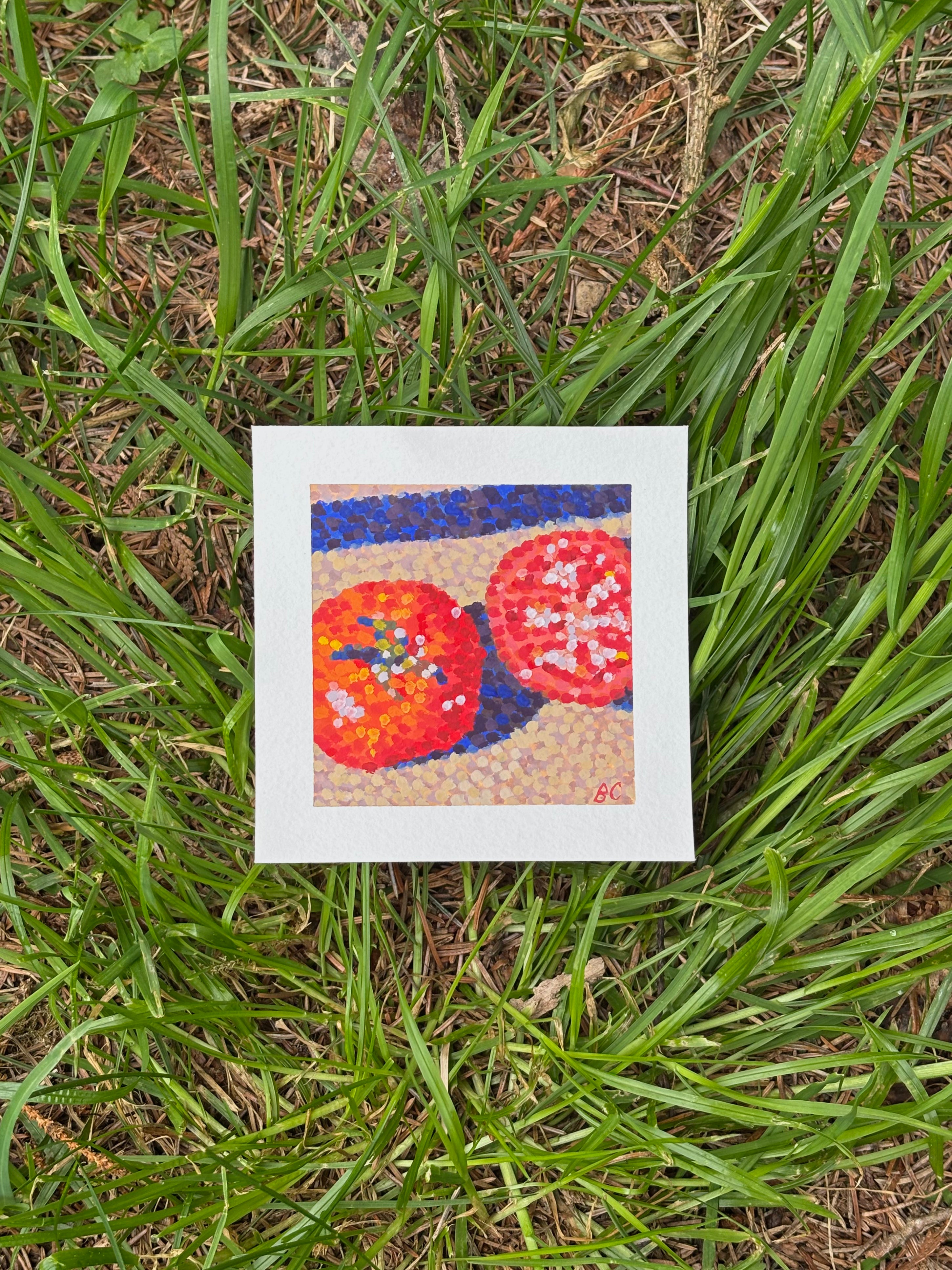 Tomatoes in the Sun 2 4x4 Gouache Original Painting