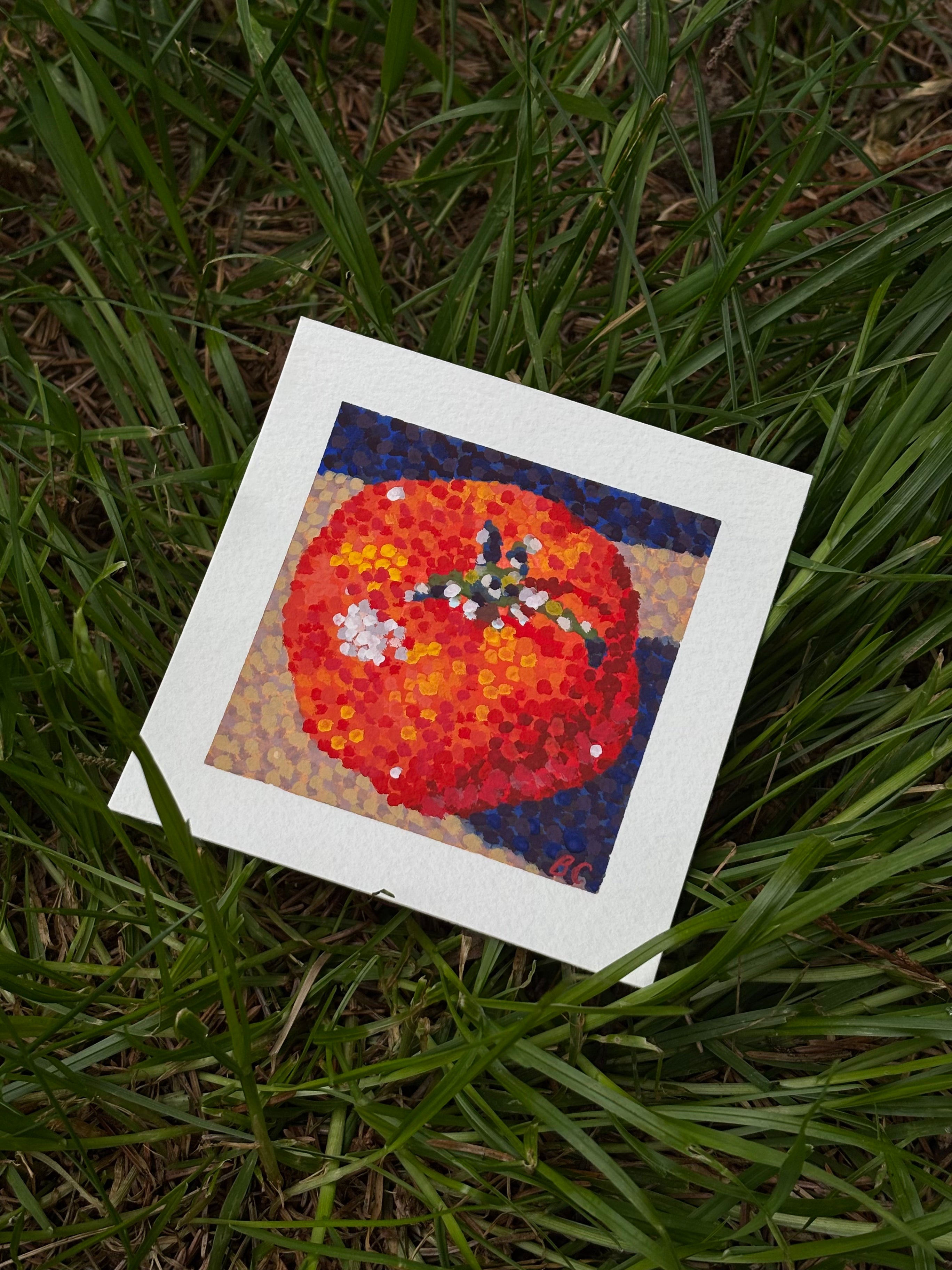 Tomatoes in the Sun 1 4x4 Gouache Original Painting