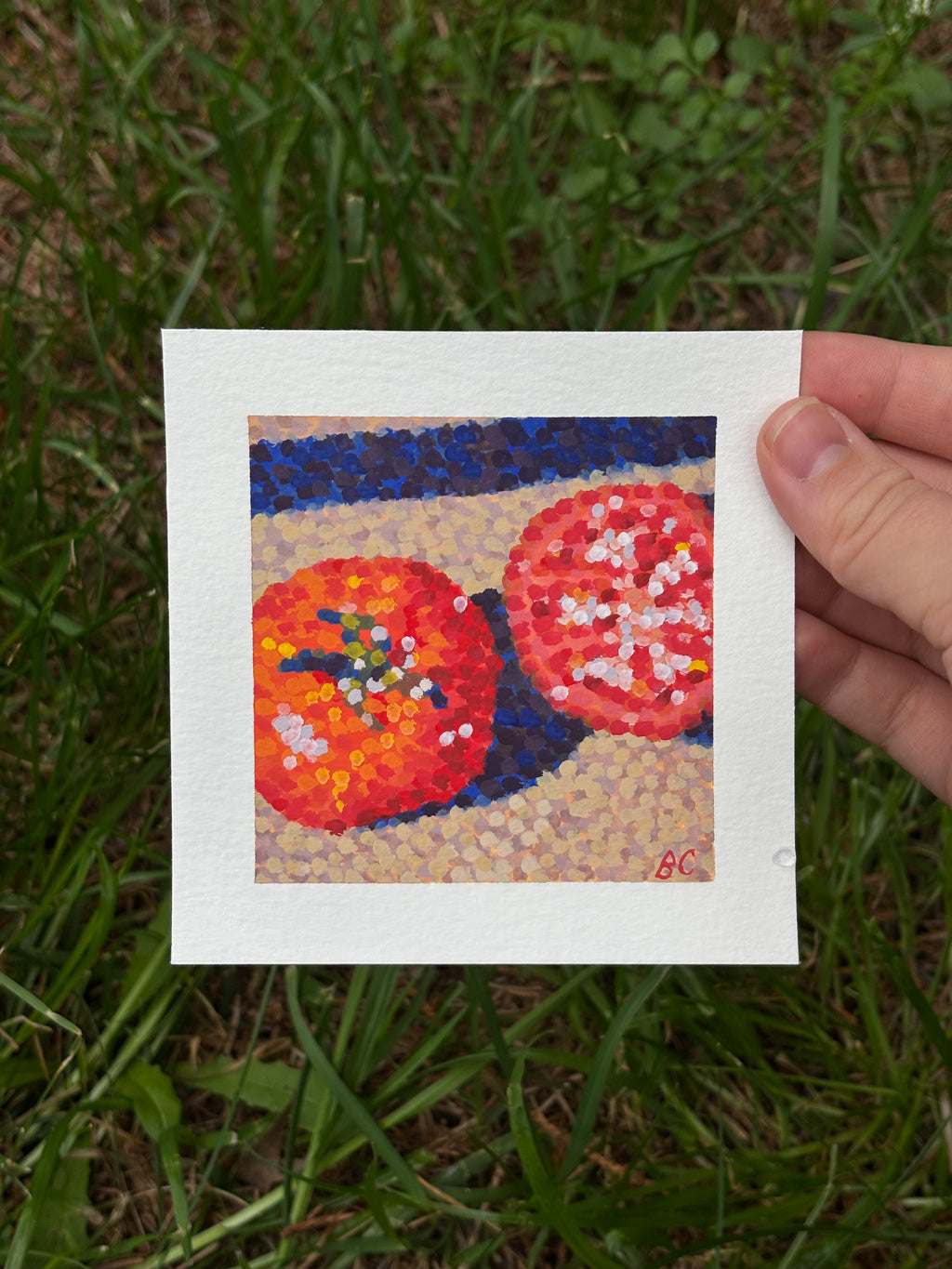Tomatoes in the Sun 2 4x4 Gouache Original Painting