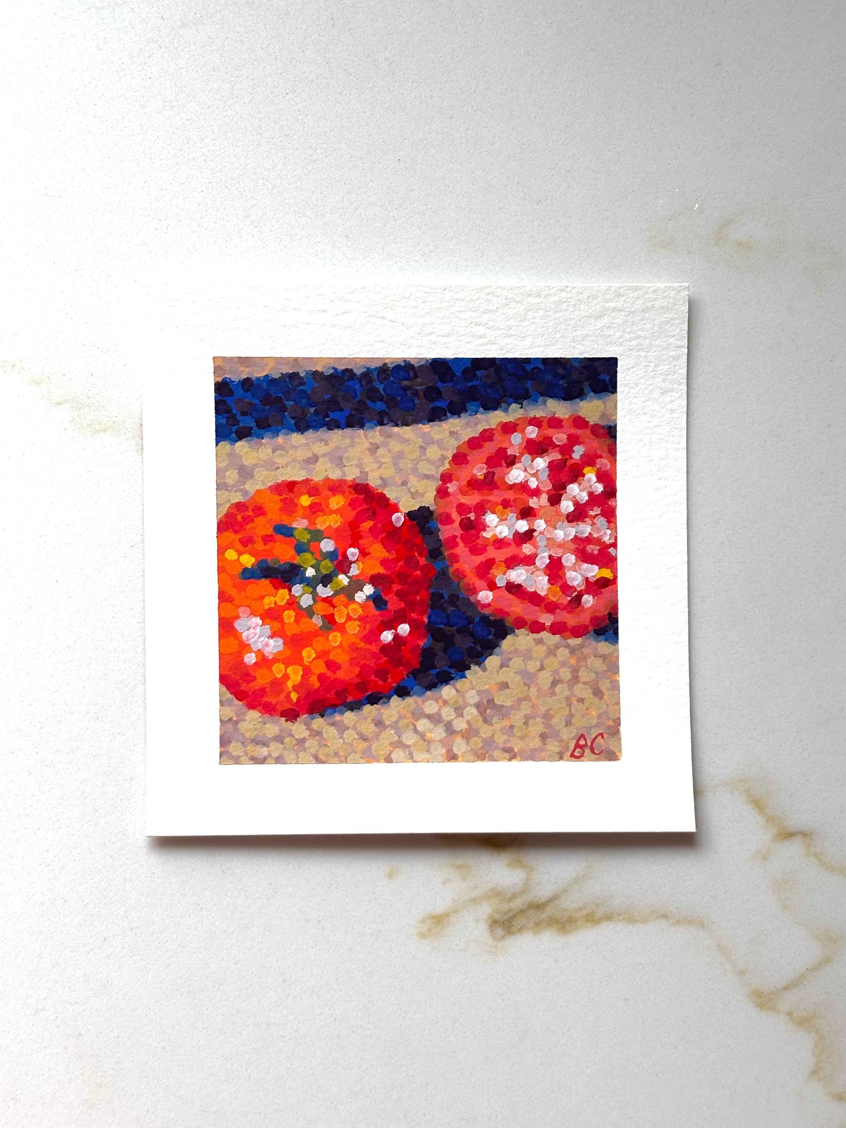Tomatoes in the Sun 2 4x4 Gouache Original Painting
