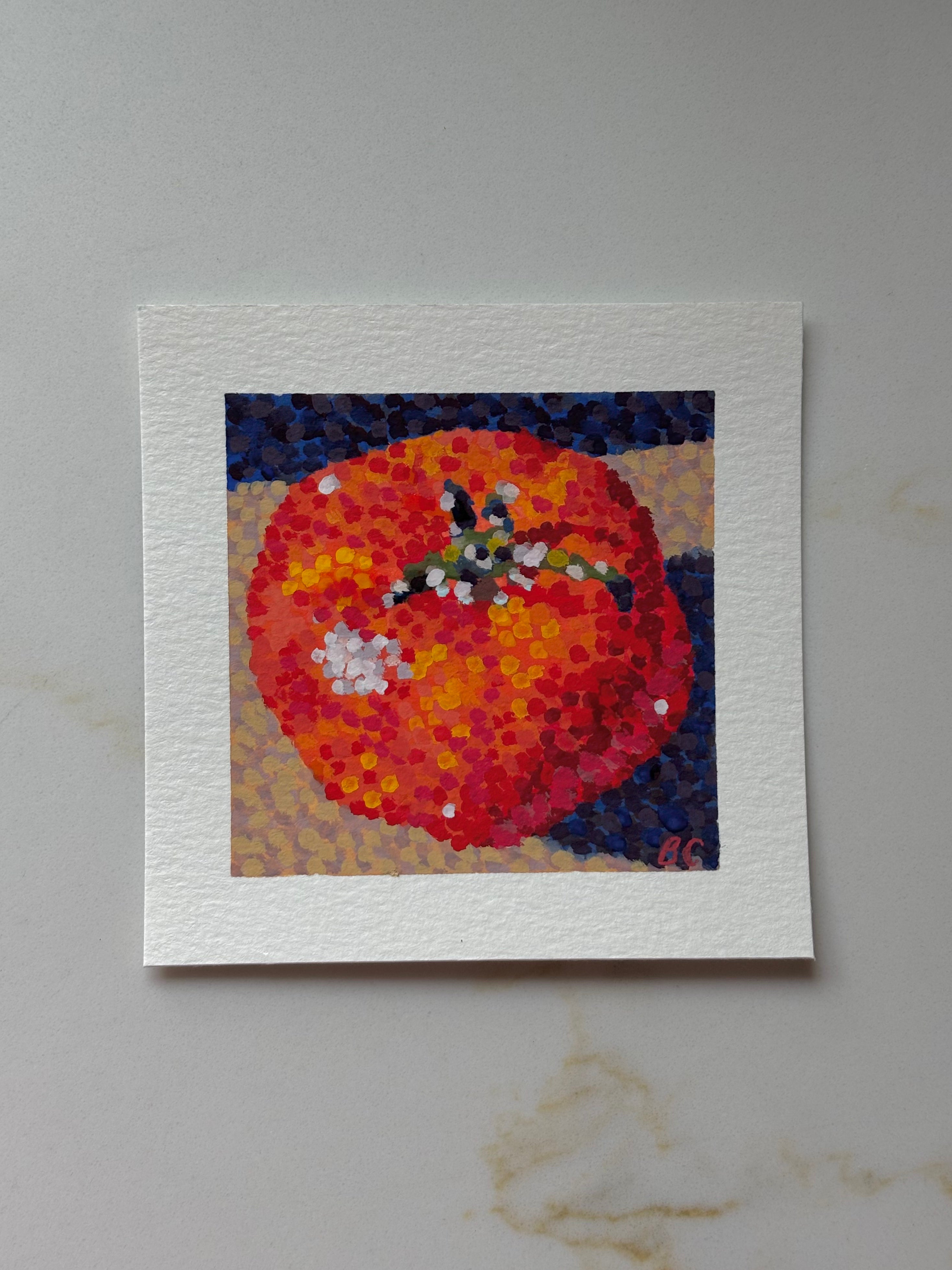 Tomatoes in the Sun 1 4x4 Gouache Original Painting