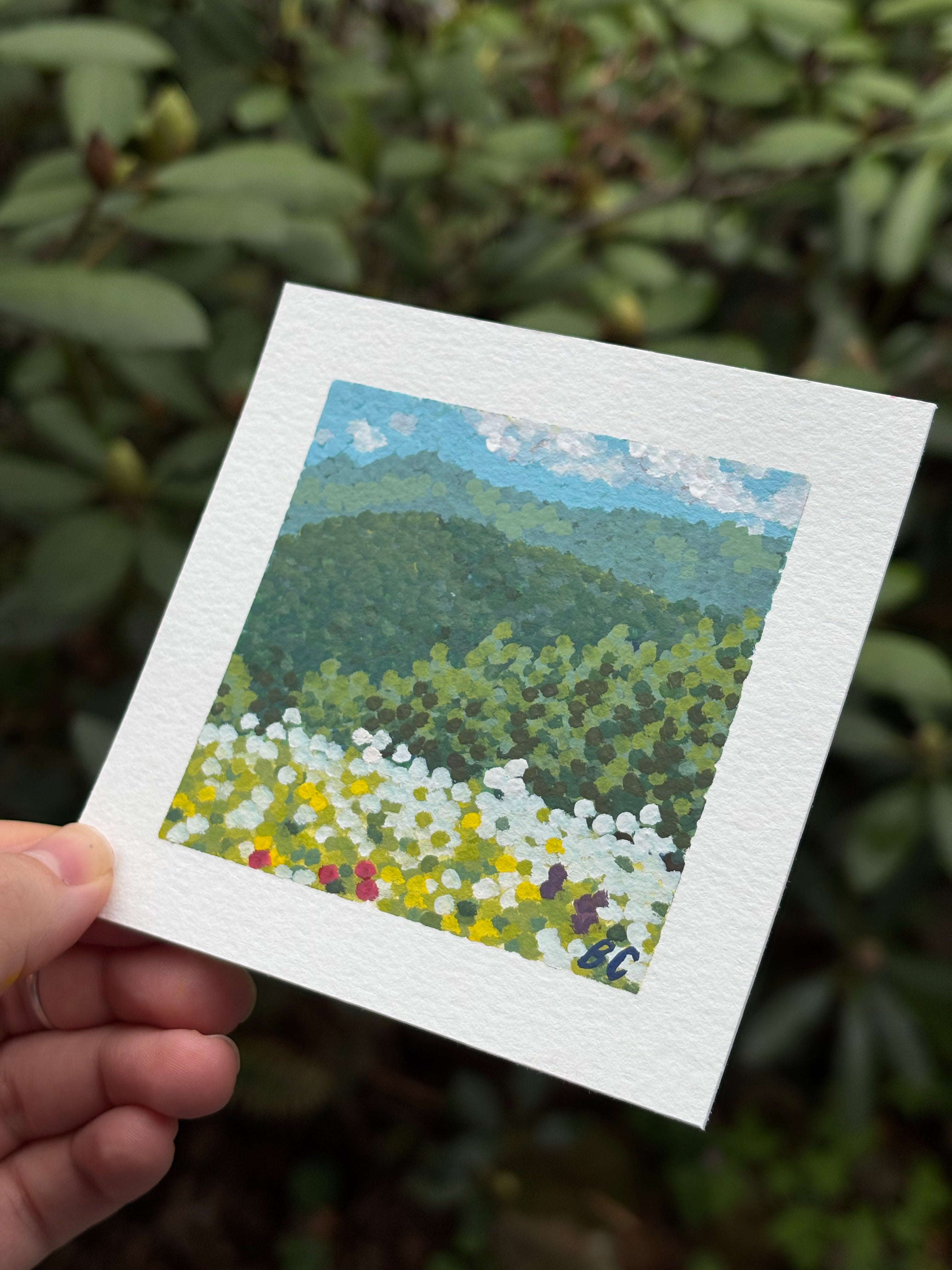Wildflowers in the Mountains 4x4 Gouache Original Painting