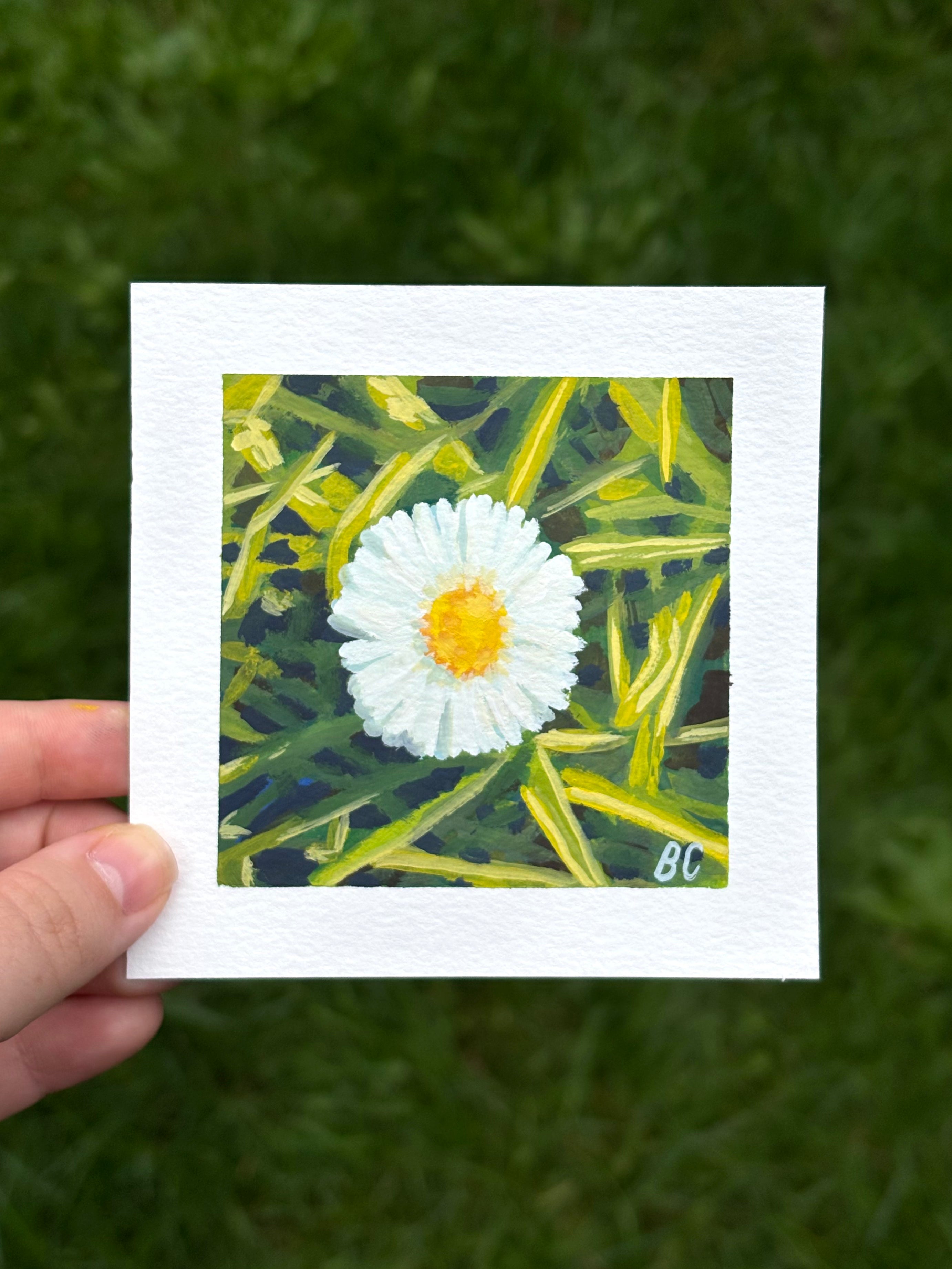 Spring Daisy 4x4 Gouache Original Painting