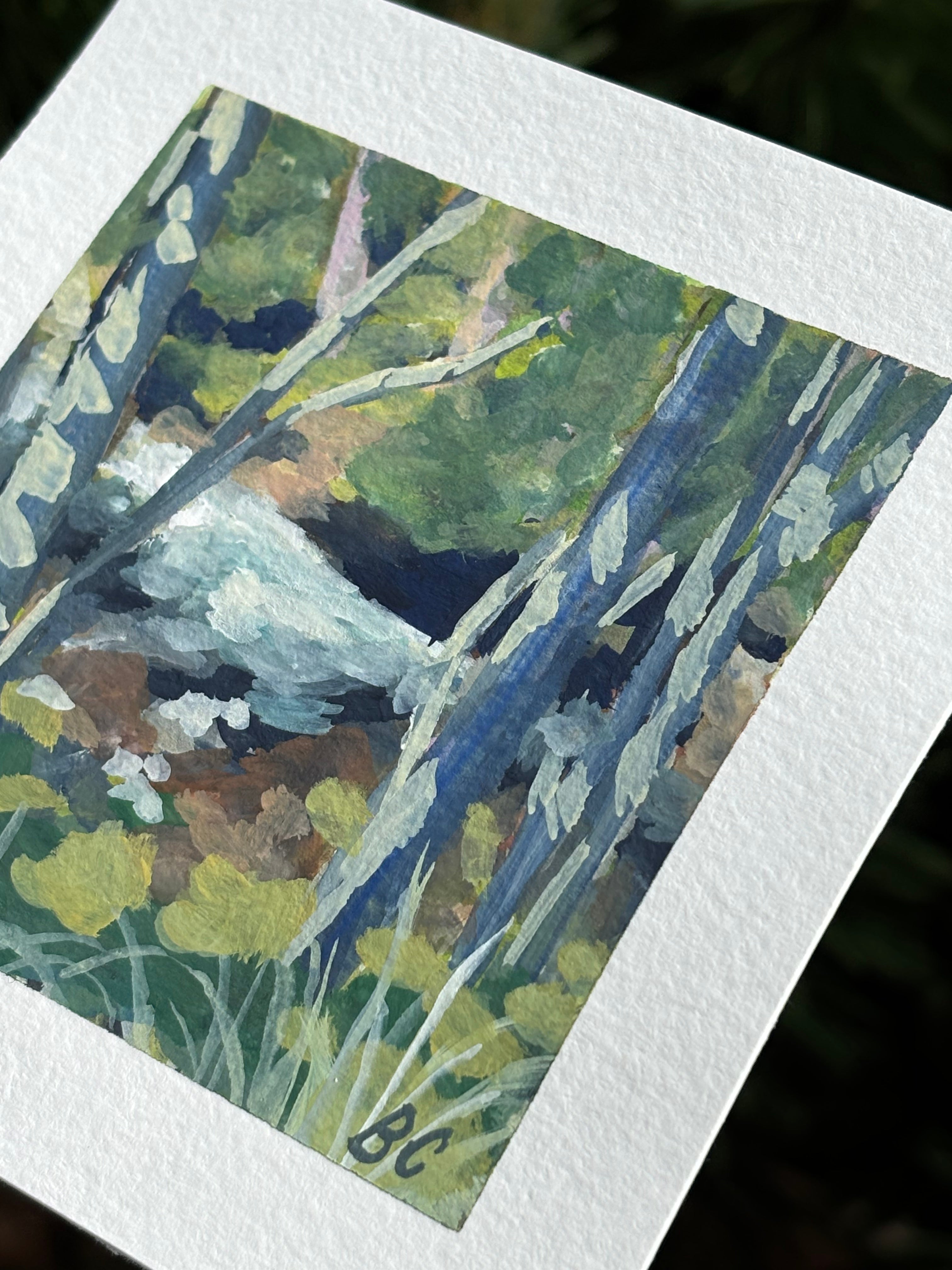 River in the Mountains 4x4 Gouache Original Painting