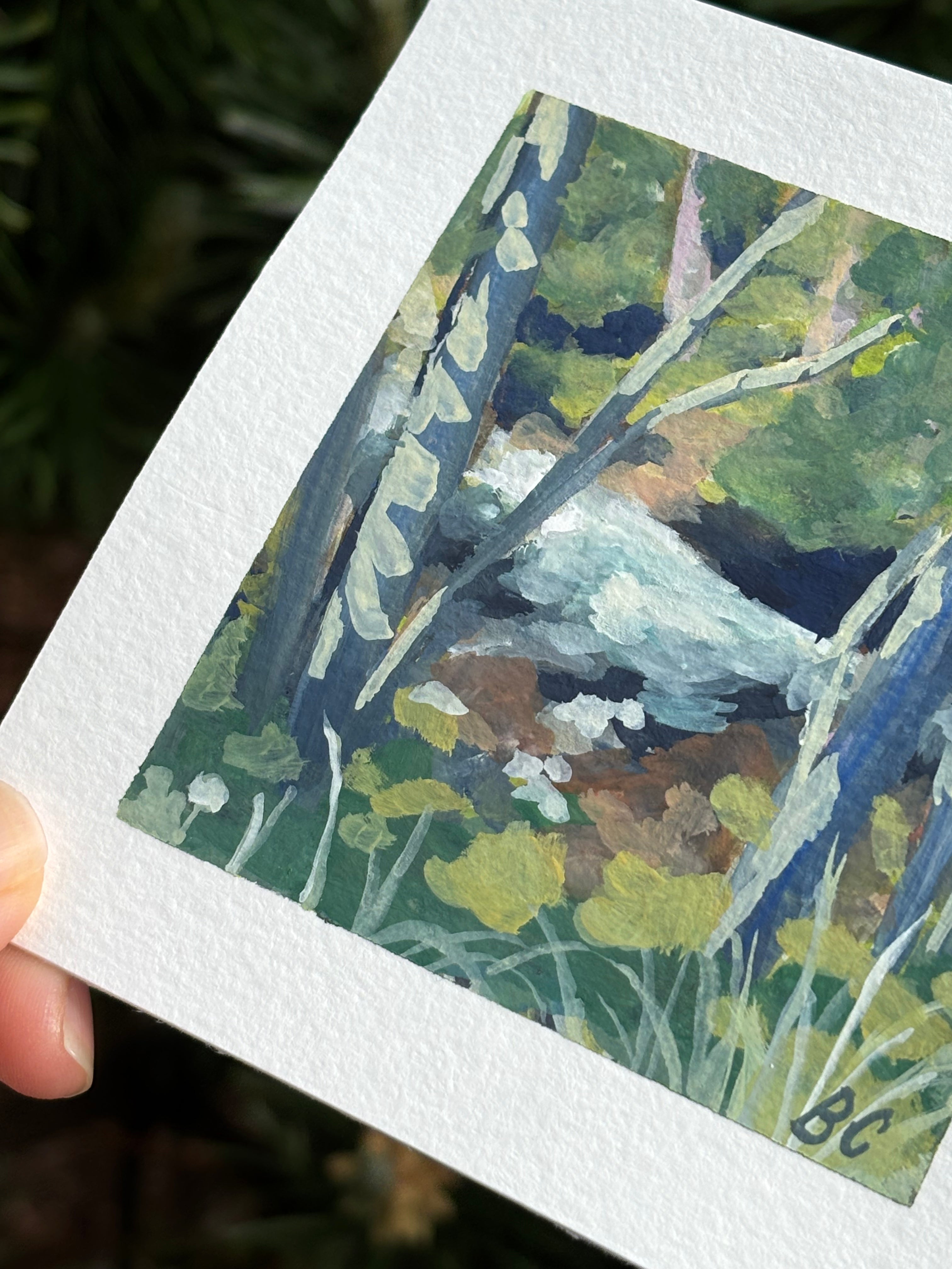 River in the Mountains 4x4 Gouache Original Painting