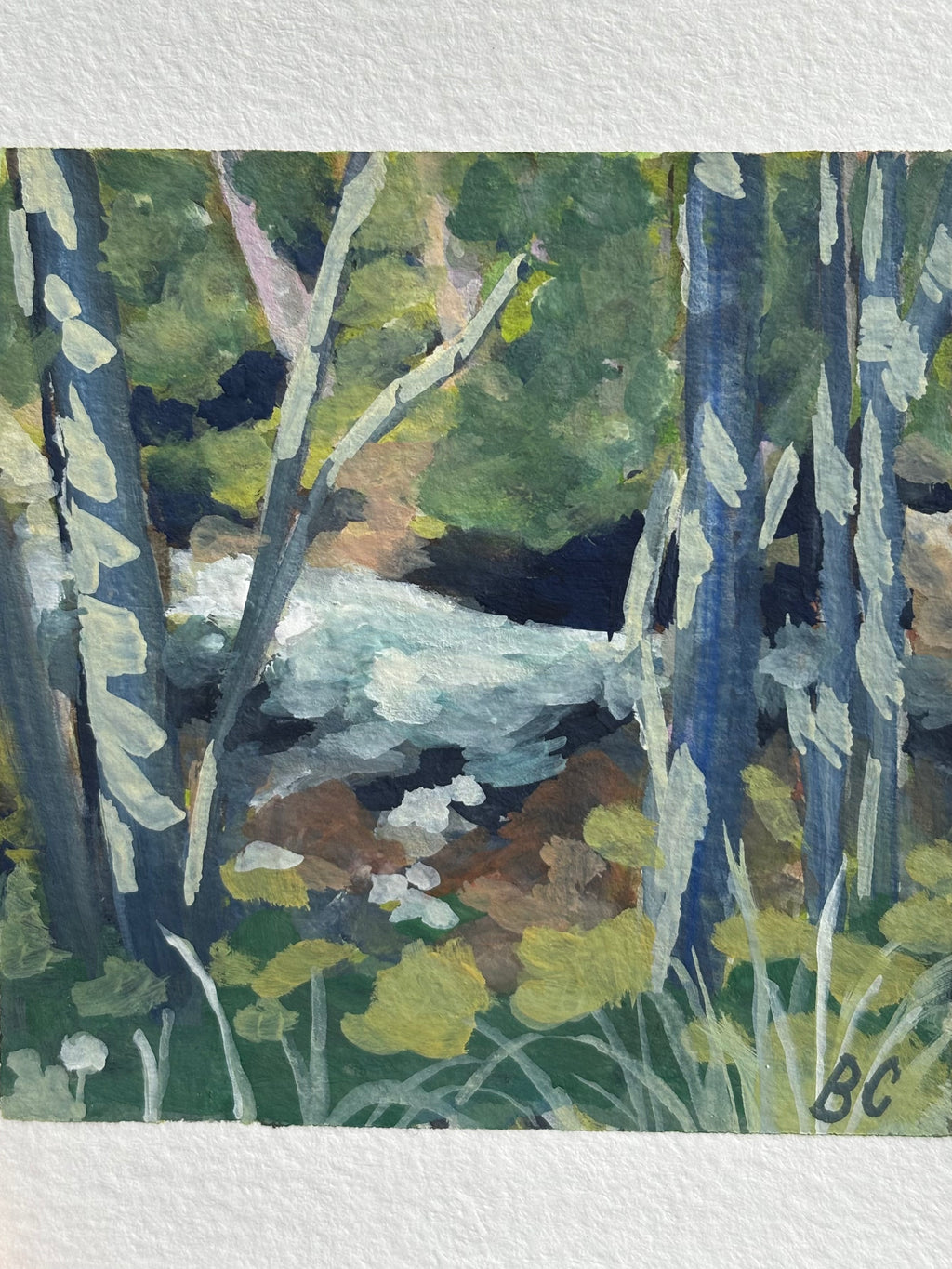 River in the Mountains 4x4 Gouache Original Painting