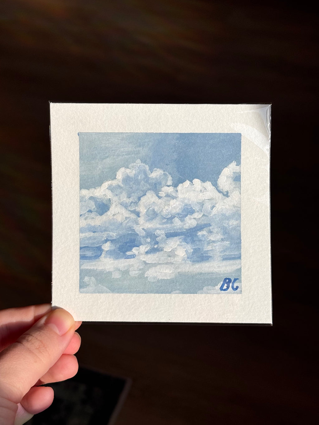 Afternoon Clouds 4x4 Gouache Original Painting