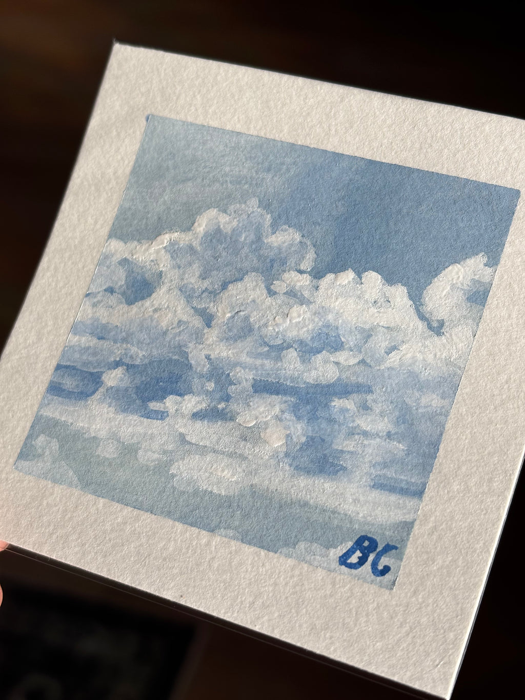 Afternoon Clouds 4x4 Gouache Original Painting