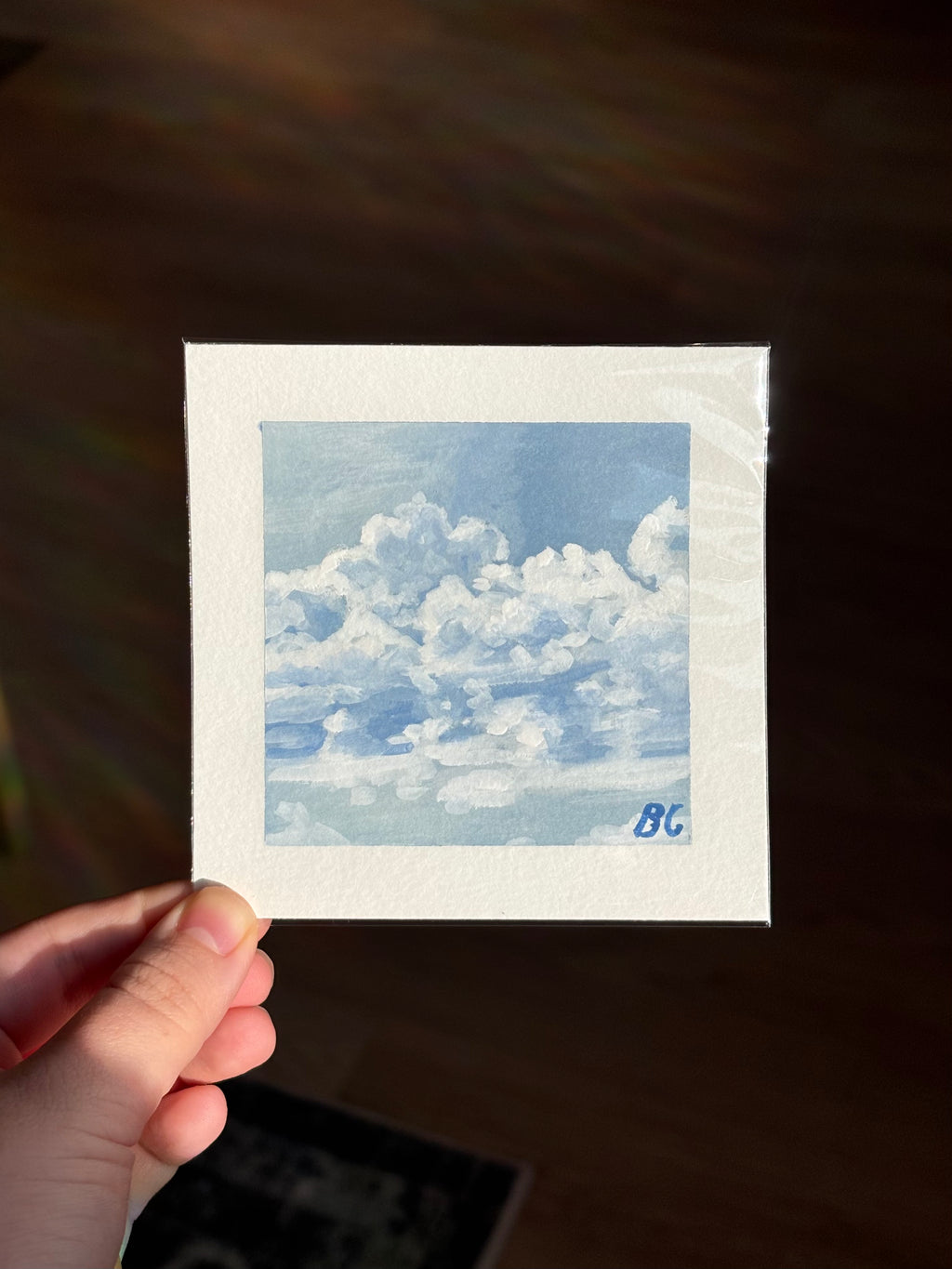 Afternoon Clouds 4x4 Gouache Original Painting